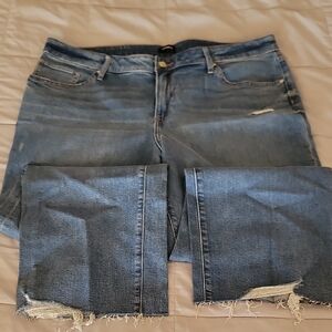 Express Blue Cropped Jeans with Distressed Hem